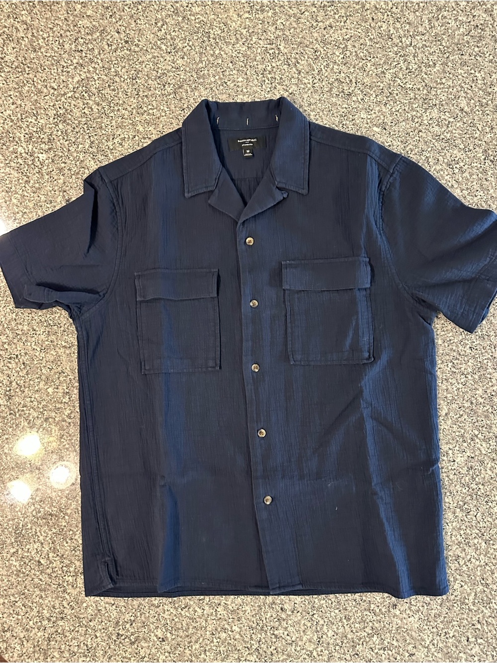 Men's Navy Drawstring Linen Cotton-Blend Shorts and Linen Shirt Set